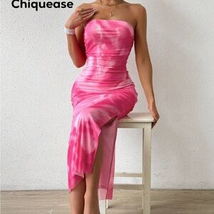 Chiquease Pink Ombre Strapless High Slit Dress Maxi Women Outfit Size Small